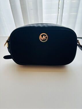 Michael Kors Black Crossbody Camera Bag with Gold MK Accent